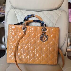 Lady Dior Patent Quilted Satchel with Silver Hardware